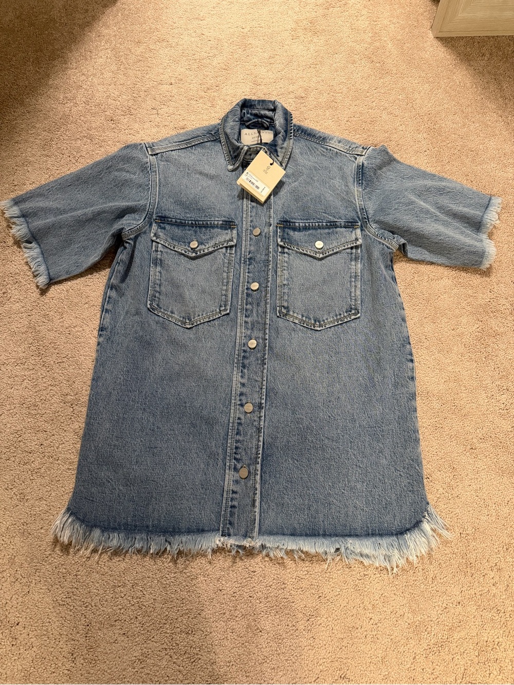 AllSaints Faye Frayed Short Mini Denim Dress